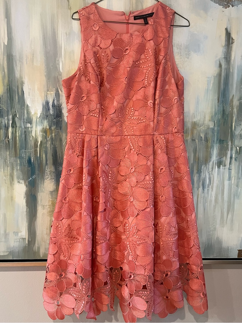 White House Black Market Coral Floral Embroidered Midi Dress Size 12